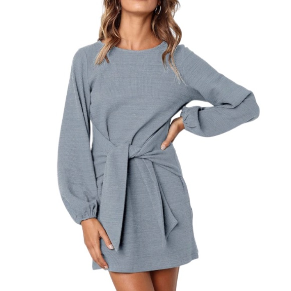 R. Vivimos Long-Sleeve Tie-Waist Sweater Dress - Haze Blue